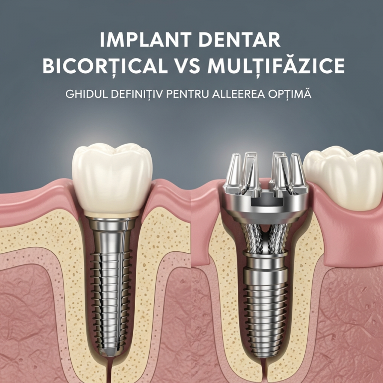 Illustration of Implant Dentar Bicortical vs Multifazice: Ghidul Definitiv pentru Alegerea Optima